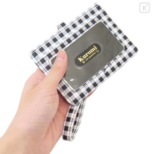 Japan Sanrio Pass Case Card Holder & Reel - Kuromi : Face Gingham - 2