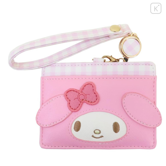 Japan Sanrio Pass Case Card Holder & Reel - My Melody : Face Gingham - 1