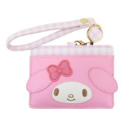 Japan Sanrio Pass Case Card Holder & Reel - My Melody : Face Gingham