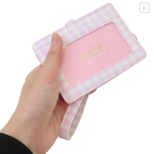 Japan Sanrio Pass Case Card Holder & Reel - My Melody : Face Gingham - 2