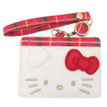 Japan Sanrio Pass Case Card Holder & Reel - Hello Kitty : Face Gingham - 1