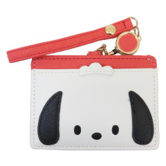 Japan Sanrio Pass Case Card Holder & Reel - Pochacco : Face Red