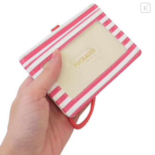 Japan Sanrio Pass Case Card Holder & Reel - Pochacco : Face Red - 2