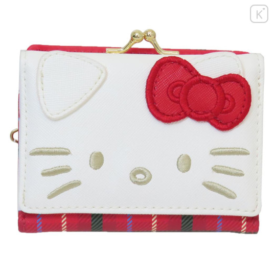 Japan Sanrio Clasp Trifold Wallet - Hello Kitty : Gingham White Red - 1
