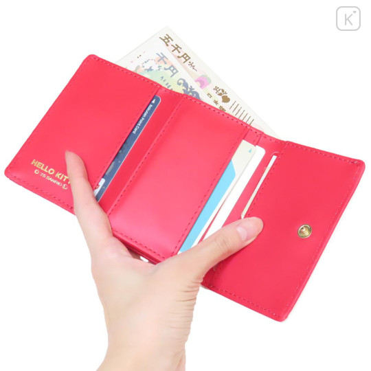 Japan Sanrio Clasp Trifold Wallet - Hello Kitty : Gingham White Red - 3
