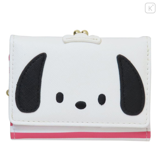 Japan Sanrio Clasp Trifold Wallet - Pochacco : White Red Stripe - 1