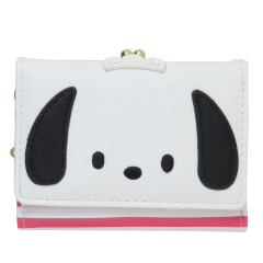 Japan Sanrio Clasp Trifold Wallet - Pochacco : White Red Stripe