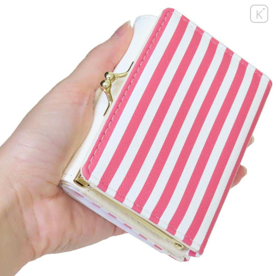Japan Sanrio Clasp Trifold Wallet - Pochacco : White Red Stripe - 2