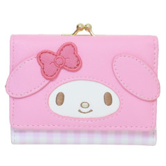 Japan Sanrio Clasp Trifold Wallet - My Melody : Gingham Pink