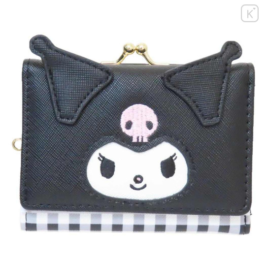 Japan Sanrio Clasp Trifold Wallet - Kuromi : Gingham - 1