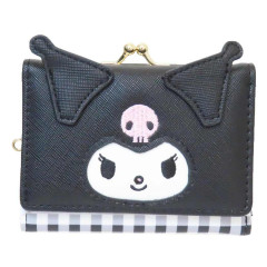 Japan Sanrio Clasp Trifold Wallet - Kuromi : Gingham