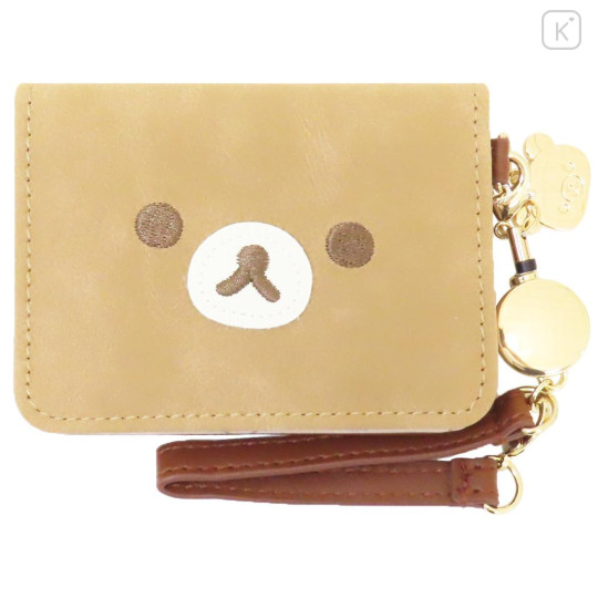 Japan San-X Bifold Pass Case Card Holder with Reel - Rilakkuma : Face - 1