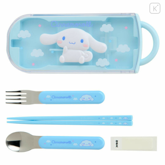 Japan Sanrio Original Bento Lunch Cutlery Set Spoon Fork Chopstick - Cinnamoroll : Sky Blue - 2