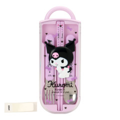 Japan Sanrio Original Bento Lunch Cutlery Set Spoon Fork Chopstick - Kuromi : Purple Ribbon