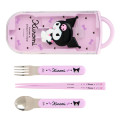 Japan Sanrio Original Bento Lunch Cutlery Set Spoon Fork Chopstick - Kuromi : Purple Ribbon - 2