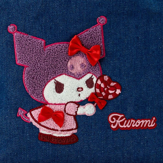 Japan Sanrio Sagara Embroidered Denim Mini Tote Bag - Kuromi : Heart Candy - 4