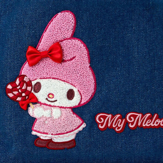 Japan Sanrio Sagara Embroidered Denim Mini Tote Bag - My Melody : Heart Candy - 4