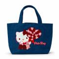 Japan Sanrio Sagara Embroidered Denim Mini Tote Bag - Hello Kitty : Heart Candy - 1