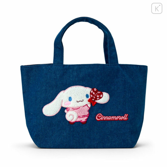 Japan Sanrio Sagara Embroidered Denim Mini Tote Bag - Cinnamoroll : Heart Candy - 1