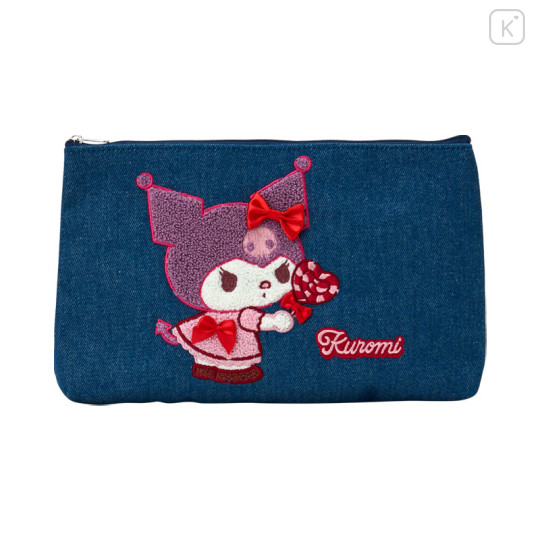 Japan Sanrio Sagara Embroidered Denim Pouch - Kuromi : Heart Candy - 1
