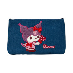 Japan Sanrio Sagara Embroidered Denim Pouch - Kuromi : Heart Candy