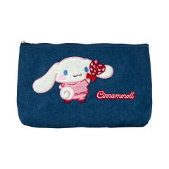 Japan Sanrio Sagara Embroidered Denim Pouch - Cinnamoroll : Heart Candy
