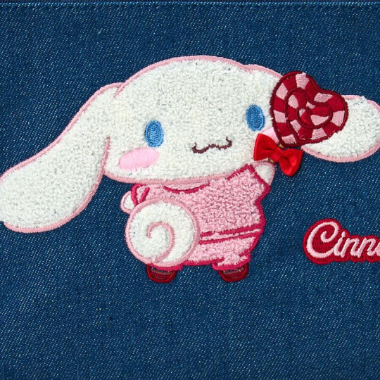 Japan Sanrio Sagara Embroidered Denim Pouch - Cinnamoroll : Heart Candy - 4