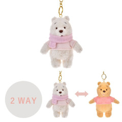 Japan Disney Store Fluffy Plush Keychain - Pooh : White Pooh Reversible 2 Way
