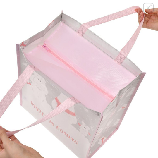 Japan Disney Store Eco Shopping Bag - Eeyore & Piglet & Pooh : White Pooh Snowman - 5