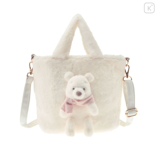 Japan Disney Store 2 Way Tote Bag - Pooh : White Pooh Mascot Fake Fur - 2