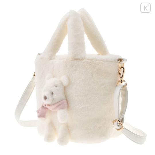 Japan Disney Store 2 Way Tote Bag - Pooh : White Pooh Mascot Fake Fur - 3