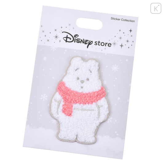 Japan Disney Store Embroidery Sticker - Pooh : White Pooh Snowman - 2