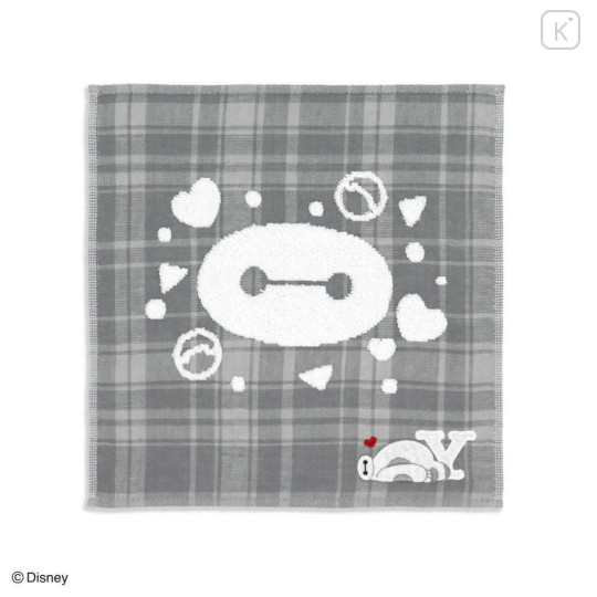 Japan Disney Gauze Towel Handkerchief - Baymax : Gingham Grey Alphabet Y - 1