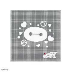 Japan Disney Gauze Towel Handkerchief - Baymax : Gingham Grey Alphabet Y