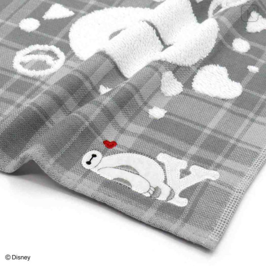 Japan Disney Gauze Towel Handkerchief - Baymax : Gingham Grey Alphabet Y - 2