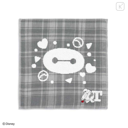 Japan Disney Gauze Towel Handkerchief - Baymax : Gingham Grey Alphabet T - 1