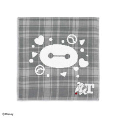 Japan Disney Gauze Towel Handkerchief - Baymax : Gingham Grey Alphabet T