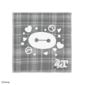 Japan Disney Gauze Towel Handkerchief - Baymax : Gingham Grey Alphabet T - 1