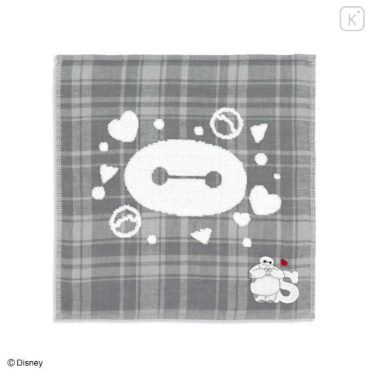 Japan Disney Gauze Towel Handkerchief - Baymax : Gingham Grey Alphabet S - 1