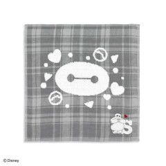 Japan Disney Gauze Towel Handkerchief - Baymax : Gingham Grey Alphabet S