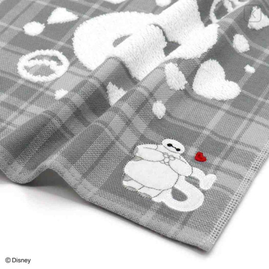Japan Disney Gauze Towel Handkerchief - Baymax : Gingham Grey Alphabet S - 2