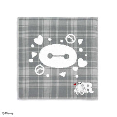 Japan Disney Gauze Towel Handkerchief - Baymax : Gingham Grey Alphabet R