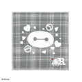 Japan Disney Gauze Towel Handkerchief - Baymax : Gingham Grey Alphabet R - 1