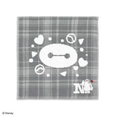 Japan Disney Gauze Towel Handkerchief - Baymax : Gingham Grey Alphabet N