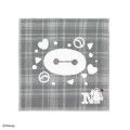 Japan Disney Gauze Towel Handkerchief - Baymax : Gingham Grey Alphabet N - 1