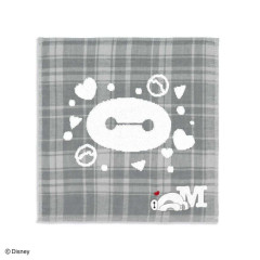 Japan Disney Gauze Towel Handkerchief - Baymax : Gingham Grey Alphabet M