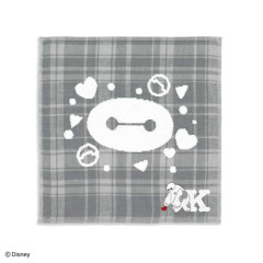 Japan Disney Gauze Towel Handkerchief - Baymax : Gingham Grey Alphabet K