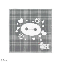 Japan Disney Gauze Towel Handkerchief - Baymax : Gingham Grey Alphabet H