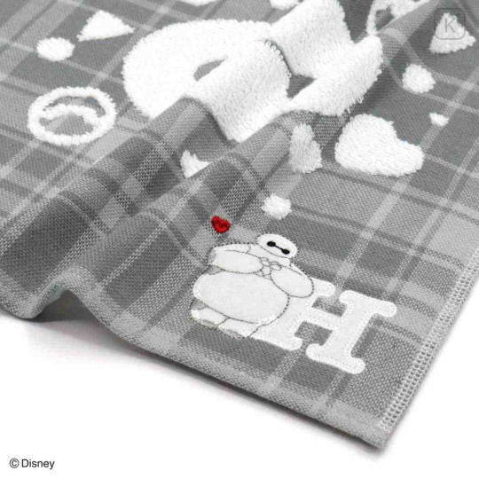 Japan Disney Gauze Towel Handkerchief - Baymax : Gingham Grey Alphabet H - 2
