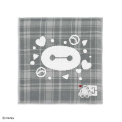 Japan Disney Gauze Towel Handkerchief - Baymax : Gingham Grey Alphabet E